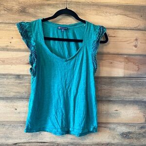 Democracy Turquoise Ruffle Sleeve Blouse